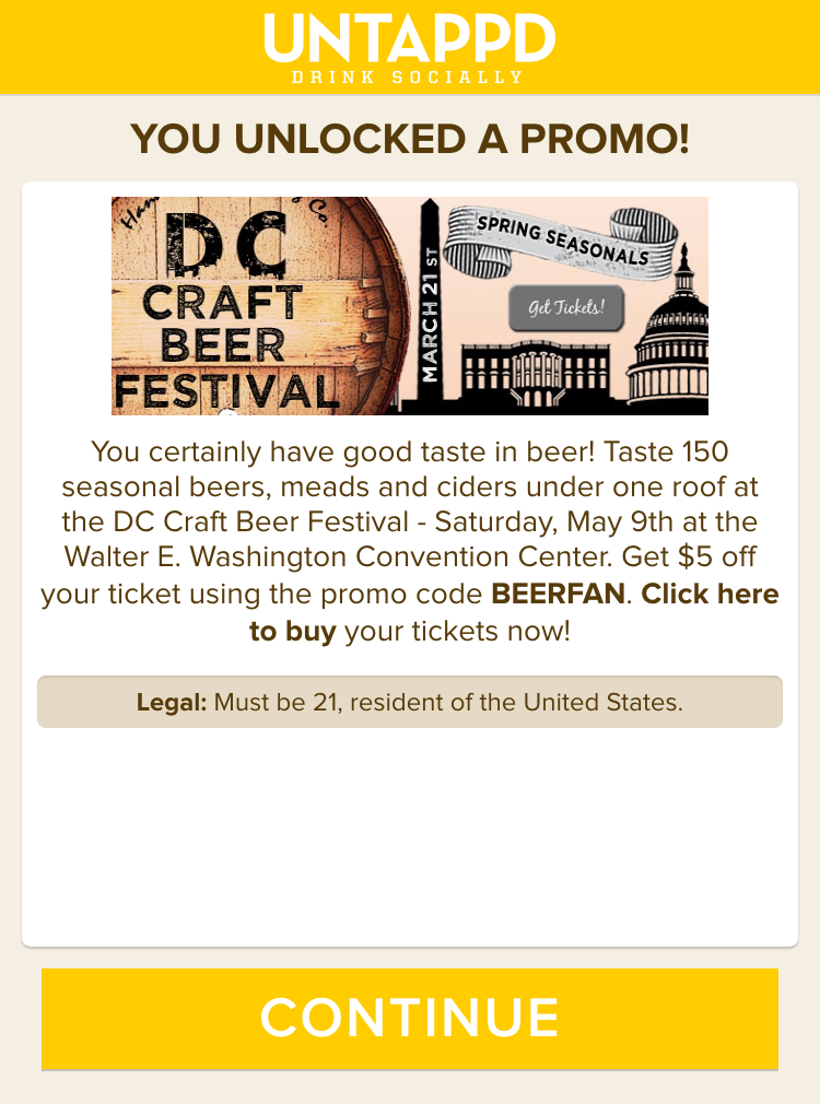 Untappd Promotion for DC Craft Beer Festival